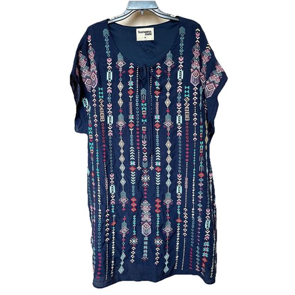 Savanna Jane Dress 3X Floral & Aztec Print Embroidered Boxy Boho Western - Picture 1 of 6
